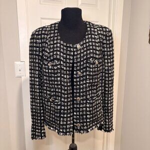 IRO Tetys Black and White Tweed Blazer with metallic details & silver hardware